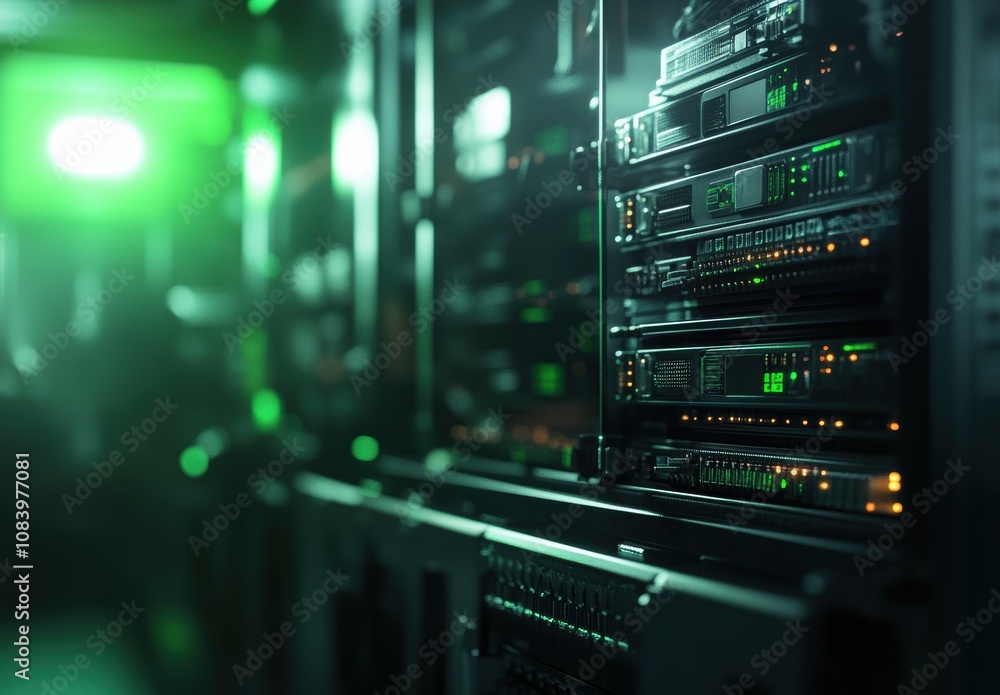 Fototapeta premium Server Rack Green Lights.