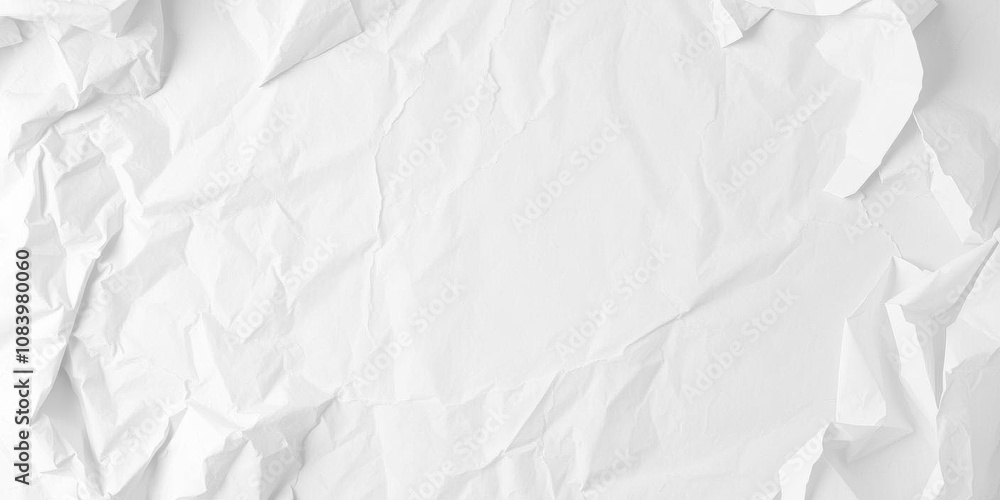 Fototapeta premium Crumpled white paper with shadows on a flat surface, messy, white, design