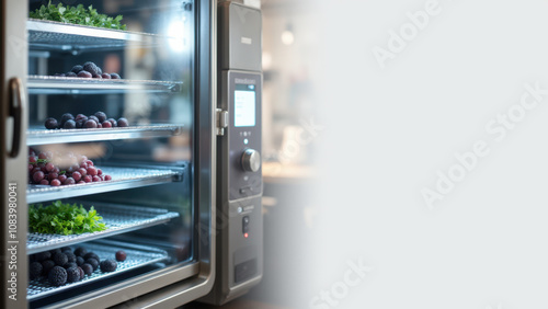 An industrial freezer stocked with a variety of fresh produce.