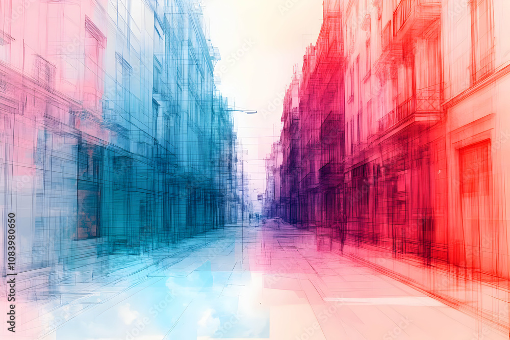 Fototapeta premium Abstract Illustration Cityscape Architecture Buildings Modern Urban Design
