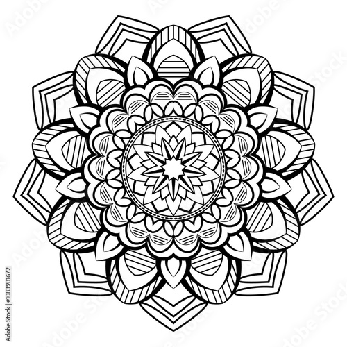 Geometric mandala design with black and white background
