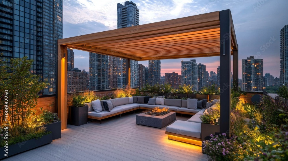 custom made wallpaper toronto digitalModern Rooftop Terrace with Fire Pit and Cityscape View