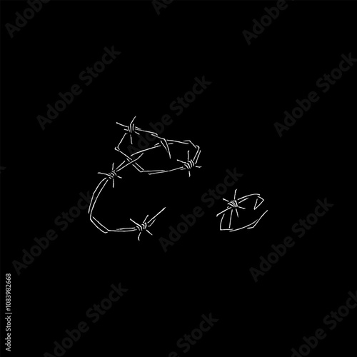 letter C Barbed wire hand drawing vector isolated on black background.