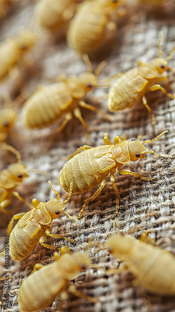 Naklejka premium Realistic Image Bed Bugs on Fabric Surface