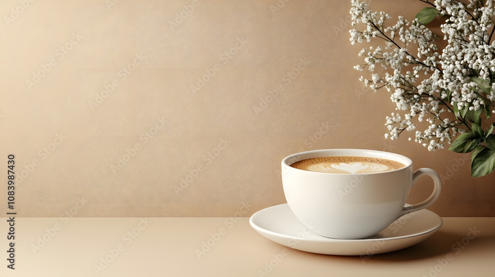 Obraz premium White cup of coffee with subtle steam, detailed 3D rendering, elegant simplicity on plain background