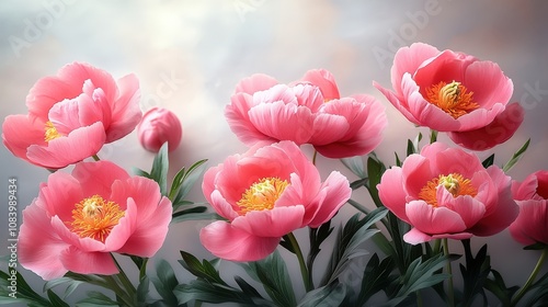 Beautiful Pink Peonies Blooming in a Soft Dreamy Background