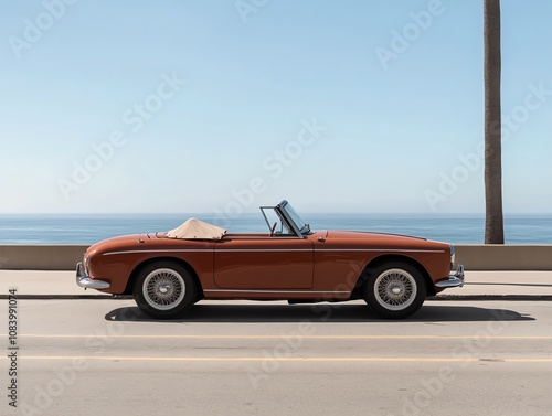 Convertible rental with coastal road in the background photo