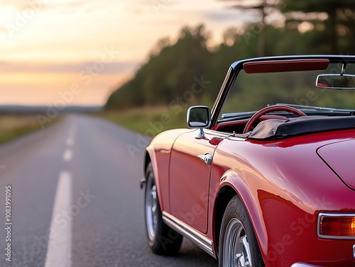 Convertible rental with coastal road in the background photo