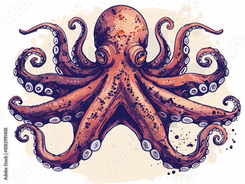 Octopus vector illustration. Hand drawn vector illustration of octopus