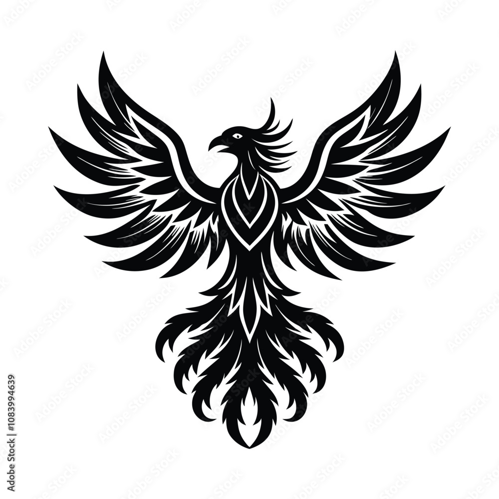 Obraz premium Tribal Eagle Tattoo Vector - Majestic Winged Predator Design, Powerful Silhouette & Detailed Line Art