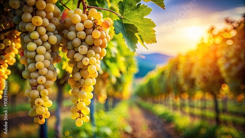 Close-Up of Ripe Trebbiano Grapes on Vine in Vineyard - Tilt-Shift Photography for Wine Lovers and Vineyards