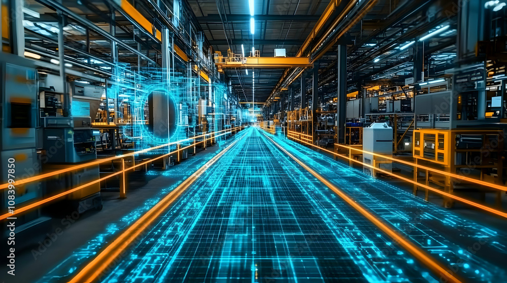 Fototapeta premium Illustration - Smart Factory Automation Industry 4.0 Digital Transformation
