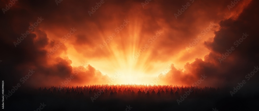 Fototapeta premium dramatic sunset over a forest with vibrant colors and clouds