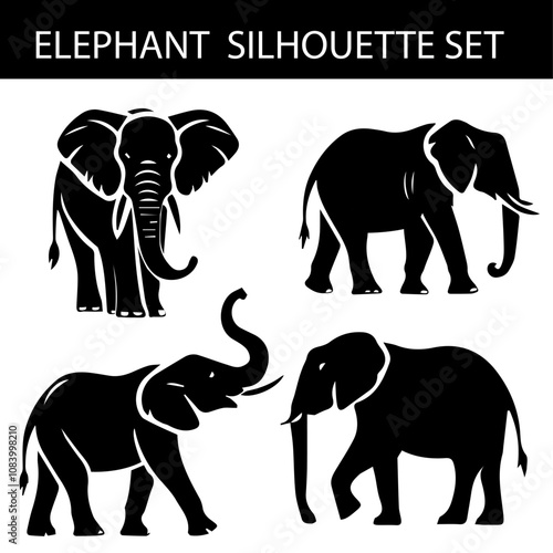 Elephant Silhouette Collection in Black and White
