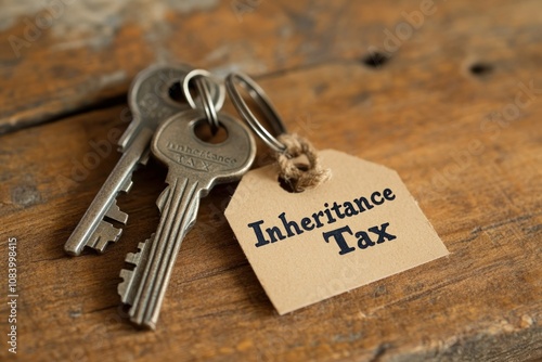 Inheritance Tax Keys on Wooden Surface