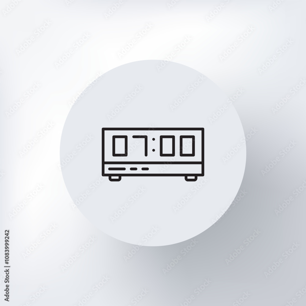Fototapeta premium Minimalist desk clock icon with seven o'clock in the morning in a circle on a light gray background.