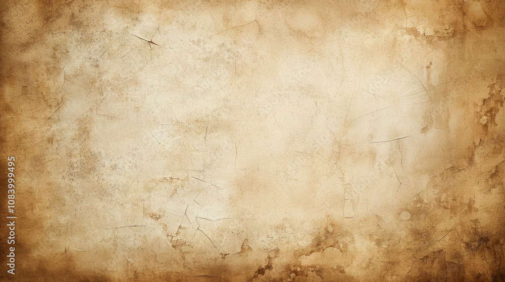Fototapeta premium Rustic aged paper texture with cracks and stains, ideal for backgrounds, invitations, vintage graphic designs. Authentic antique aesthetics