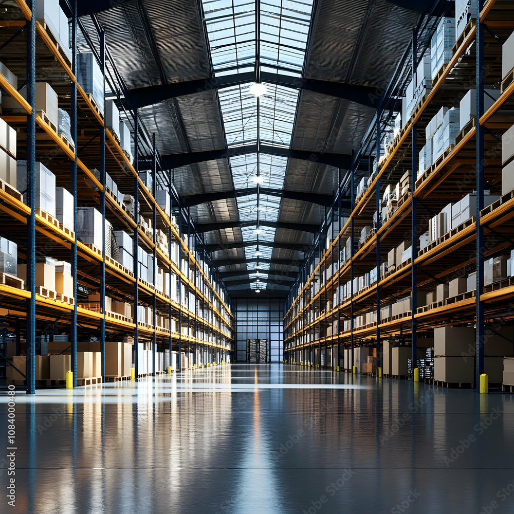 Fototapeta premium 3D Illustration Warehouse Interior Storage Shelves Logistics