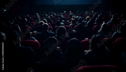 Wallpaper Mural A group of people in a dark cinema, illuminated by the movie screen’s glow, watching intently. Torontodigital.ca