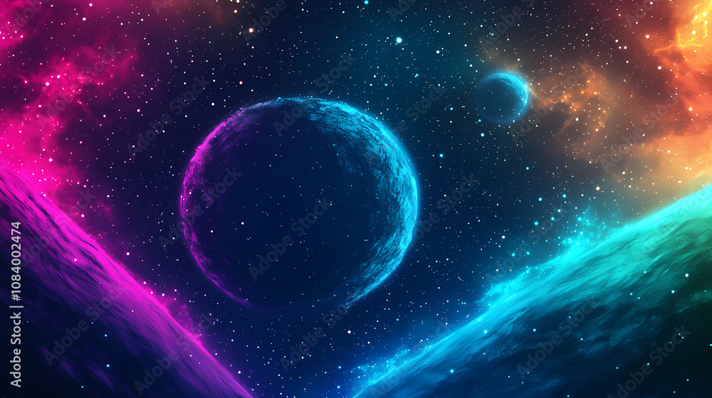 Fototapeta premium Abstraction, colorful neon background. Galactic. Illustration