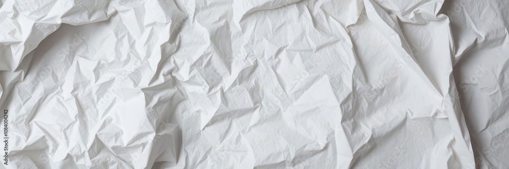 Fototapeta premium A close-up shot of a crumpled white paper sheet with visible wrinkles and creases, detail, sheet