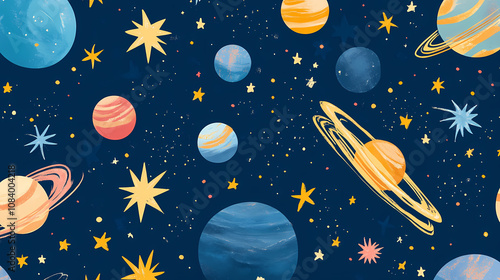 Border design featuring stars, planets, and cosmic elements, ideal for space-themed photos. Galactic. Illustration photo