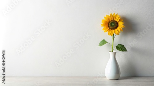 Wallpaper Mural Minimalist Sunflower in White Vase Against White Wall - Perfect for Home Decor and Nature Aesthetics Torontodigital.ca