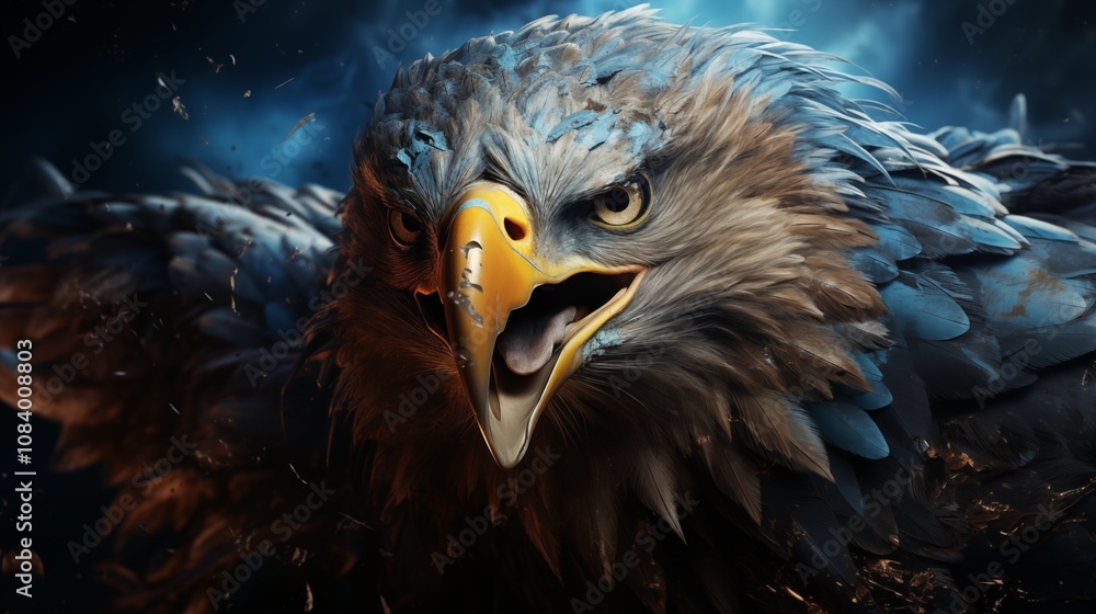 Fototapeta premium American Bald Eagle 3d blue flashing Backgroud.