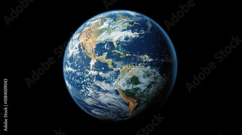 Stunning Realistic View of Earth from Space Showcasing North and South America with Lush Greenery and Beautiful Blue Oceans in a Dark Background