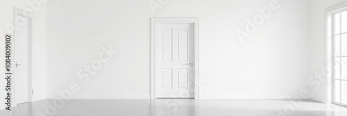 Wallpaper Mural An open white door standing against a clean white background, concept, background, empty Torontodigital.ca