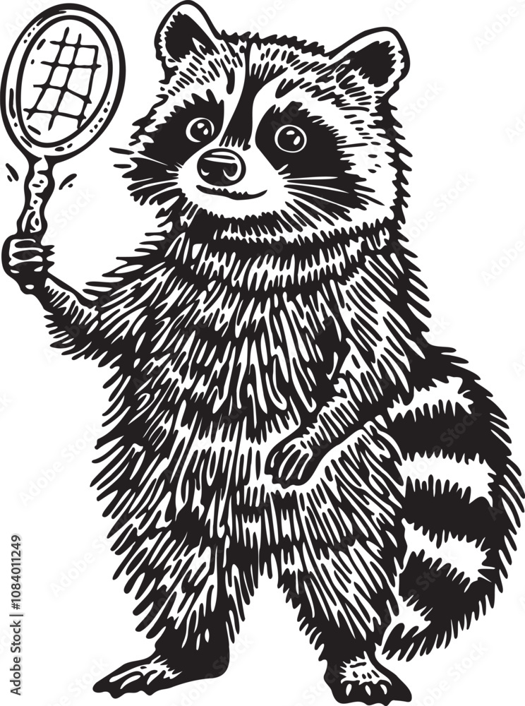 Obraz premium funny illustration of raccoon with mirror