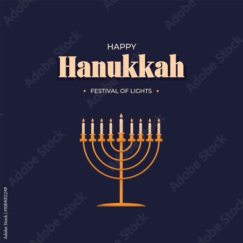 Happy Hanukkah Jewish Holiday Social Media Post Template.Hanukkah background with holiday candles and David stars. Modern paper cut design for Jewish Festival of light. Place for your text