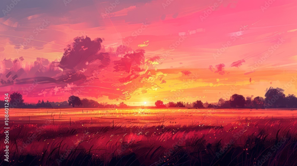 Obraz premium Vibrant sunset over a field.