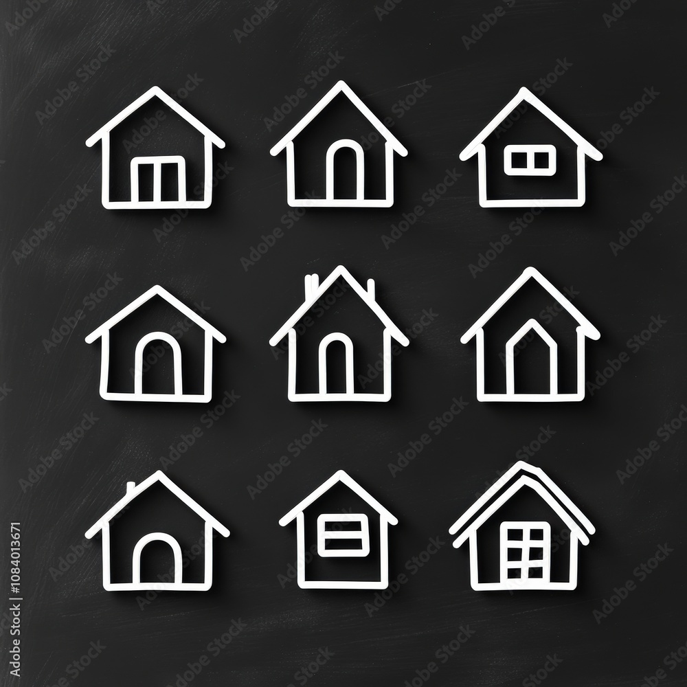 Fototapeta premium various house icons on a chalkboard background