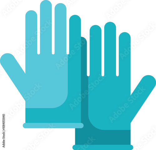 Pair of medical gloves is shown with the hands open and all fingers extended