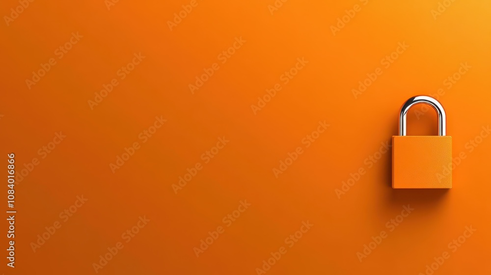 Naklejka premium Closeup of padlock on vibrant orange background, symbolizing security, protection and privacy