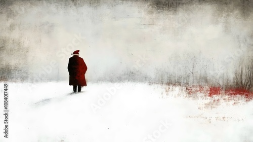 Santa figure in minimal snowy landscape photo