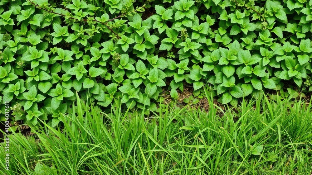 Fototapeta premium Vibrant green grass in a spring meadow with dew drops, greenery, lush, serene