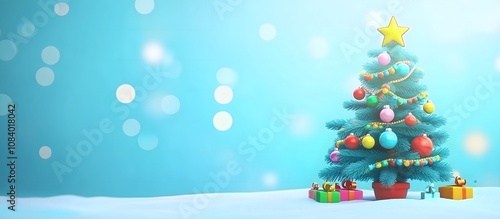 Christmas tree with colorful decorations on blue background