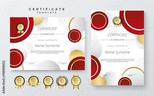 Modern Geometric Certificate Template With Award Badges. Professional Certificate Template Featuring Modern Geometric Design With Abstract Shapes