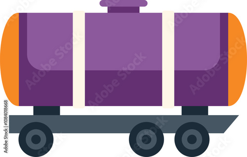 Tank trailer transporting fuel or oil, delivering cargo to plant or refinery, side view flat vector illustration