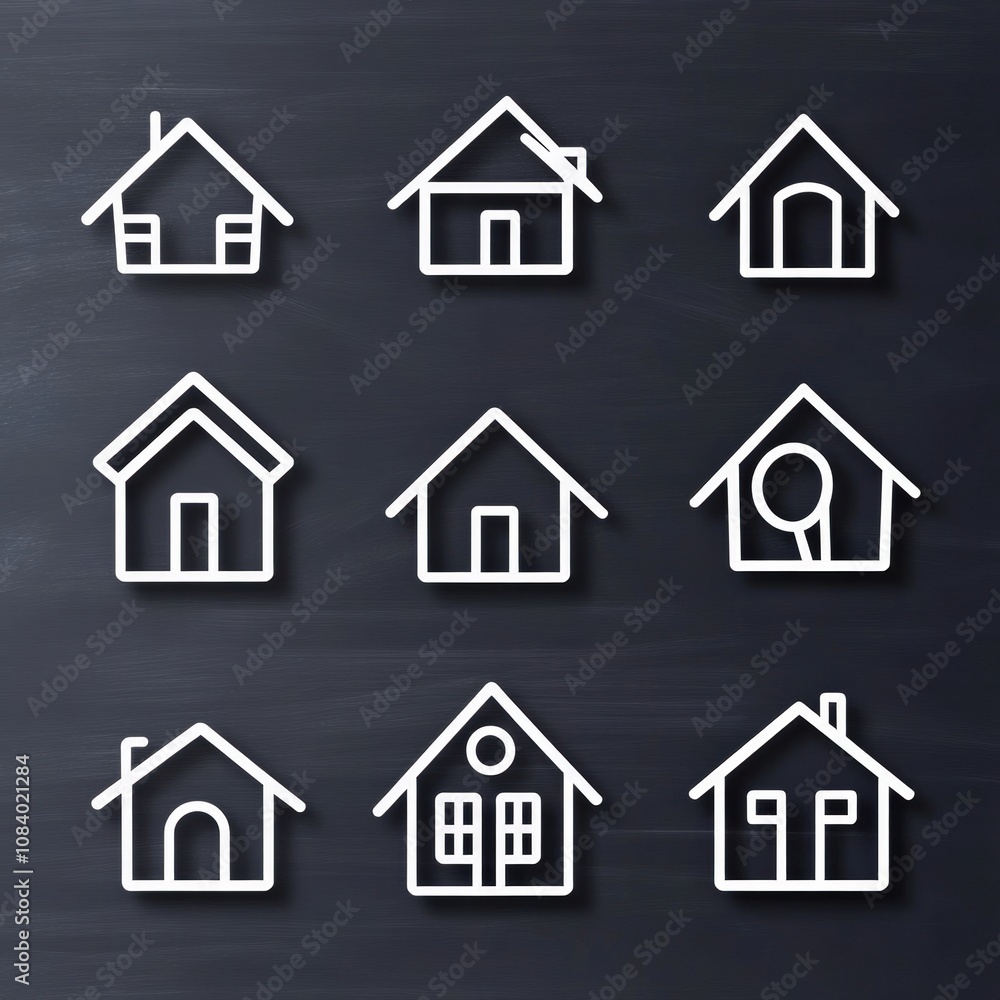 Fototapeta premium various minimalistic house icons on a dark background