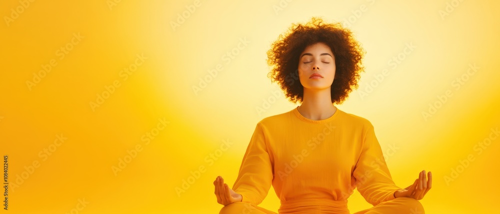 Obraz premium a person meditating in a serene environment with a warm yellow background
