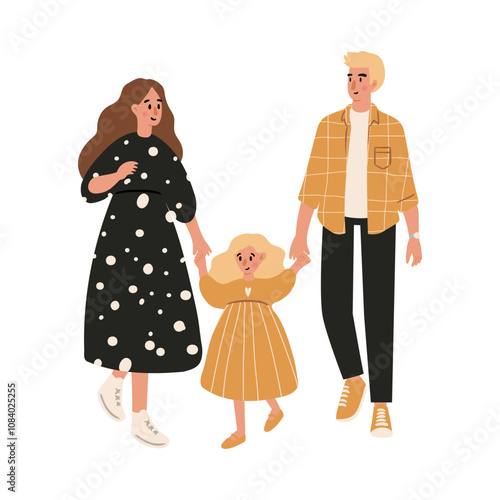 Vector illustration of diverse characters in everyday urban scenes. People walking dogs, skating, using wheelchairs, pushing strollers. Couples, families, individuals of various ages and ethnicities.