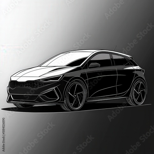 stylish modern hatchback car design in monochrome