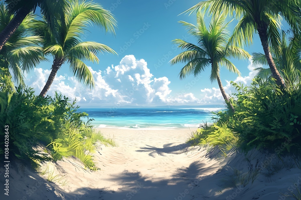 Obraz premium Palm Tree Path to Tropical Beach Paradise1