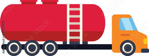 This minimalist vector illustration depicts a red tank truck transporting fuel or other petroleum products