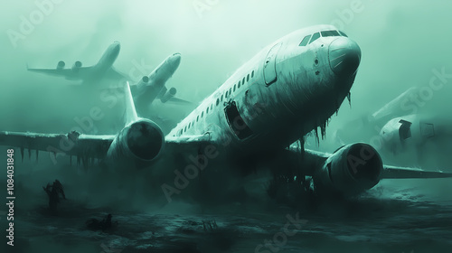 Wallpaper Mural Ghostly airplane graveyard captured in haunting depiction of aviation history. Haunting. Illustration Torontodigital.ca