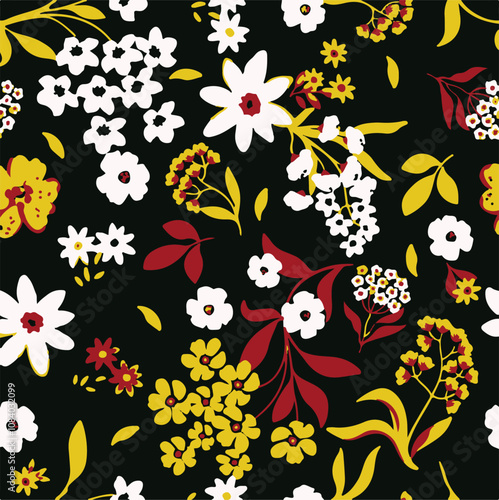 Big flowers pattern, upscale floral pattern. graphical textures floral, trendy colors pattern , flowers background with leaves. vector illustration.