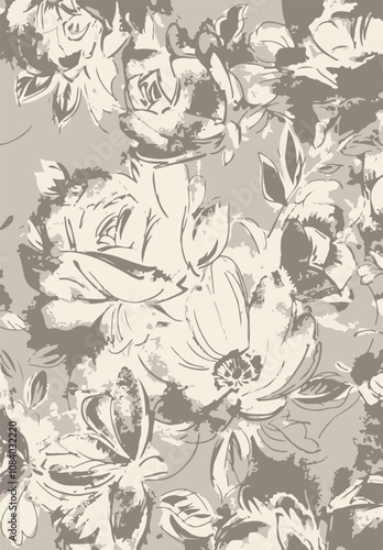 Big flowers pattern, upscale floral pattern. graphical textures floral, trendy colors pattern , flowers background with leaves. vector illustration.